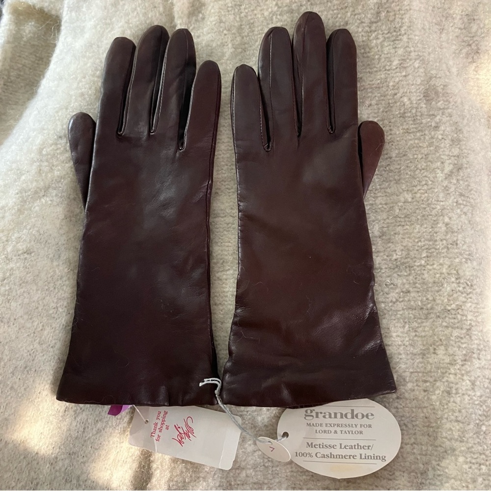 NEW Vintage Grandoe Leather Gloves Cashmere Lining 7